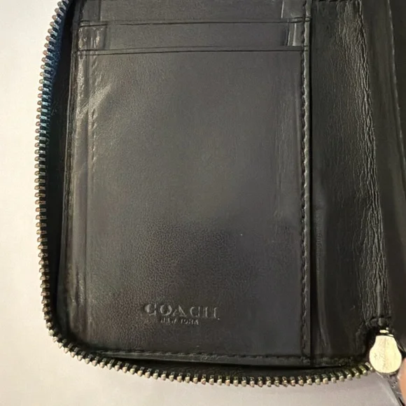 Coach Black Signature Zip Around Wallet Small Compact - Picture 5 of 5